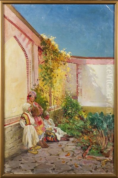 Children In The Shade Of A Wall Oil Painting by Hugo Backmansson