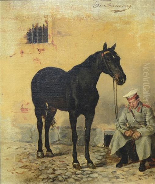 Calvary Soldier With His Mount Oil Painting by Hugo Backmansson