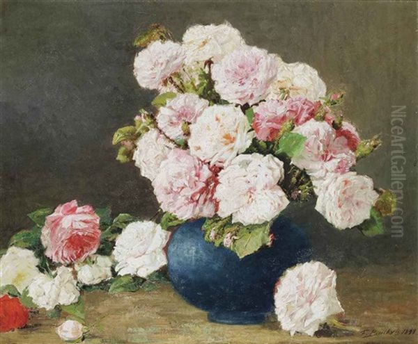 Peonies In A Blue Vase by Francois Backvis