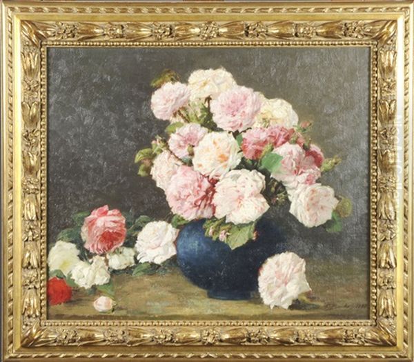 Vase Garni De Roses Oil Painting by Francois Backvis