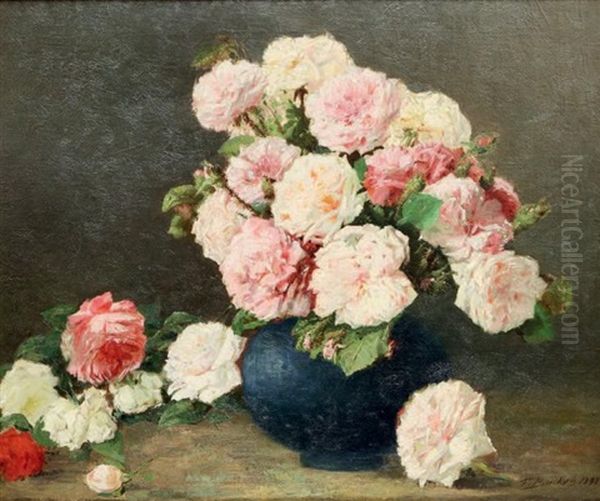 Nature Morte Aux Roses Oil Painting by Francois Backvis