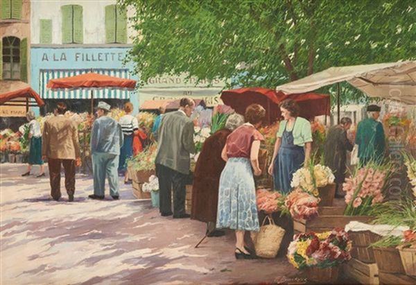 Le Marche Aux Fleurs Oil Painting by Francois Backvis