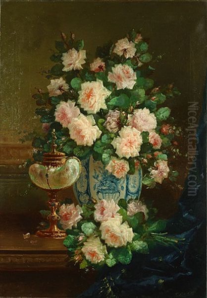 Stilleven Met Bloemen En Schaal Oil Painting by Francois Backvis