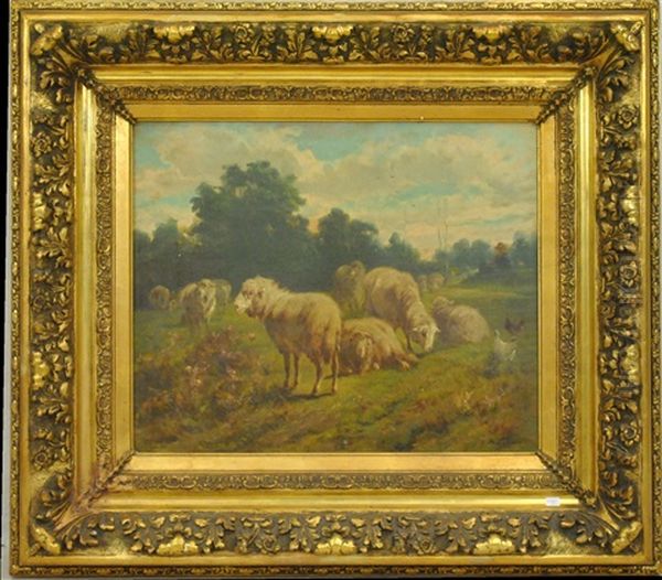 Moutons Au Pre Oil Painting by Francois Backvis