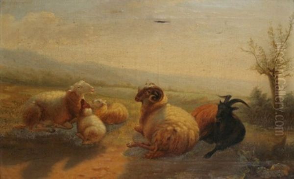 Belier, Moutons Et Chevres Au Pre Oil Painting by Francois Backvis