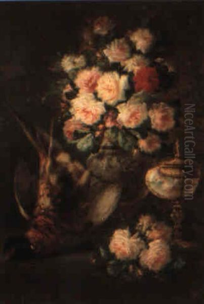 Nature Morte Au Nautile, Au Bouquet De Fleurs Et Au Faisan Oil Painting by Francois Backvis