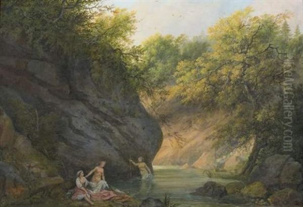 Jeune Femme Au Bain Oil Painting by Louis Albert Guillain Bacler d'Albe