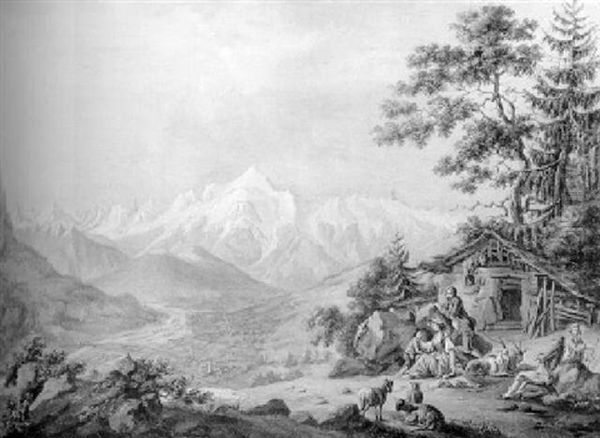 Le Mont-blanc, Vu Au-dessus De La Vallee De Sallanches Oil Painting by Louis Albert Guillain Bacler d'Albe