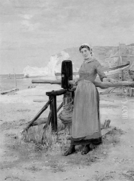 Fisher Girl Of Etretat, France Oil Painting by Henry Bacon