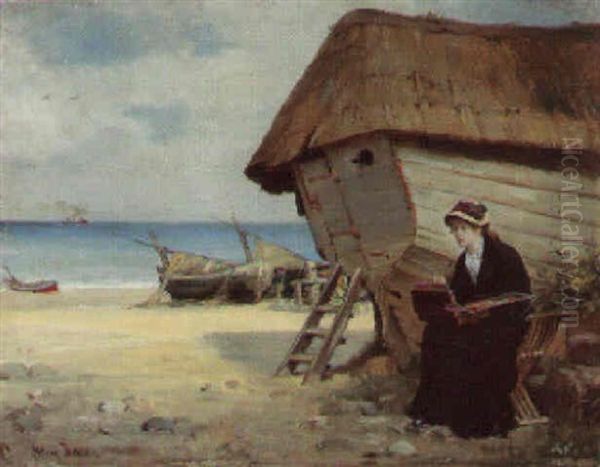 An Artist Sketching On The Beach Oil Painting by Henry Bacon