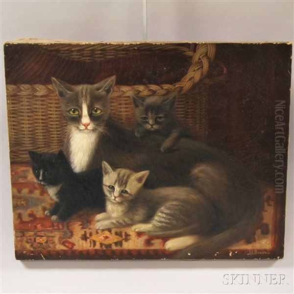 Interior With Three Kittens And Their Mother Oil Painting by Irving Lewis Bacon