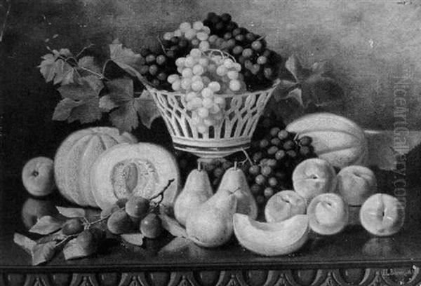 Still Life With Grapes, Melon, Pears And Peaches Oil Painting by Irving Lewis Bacon