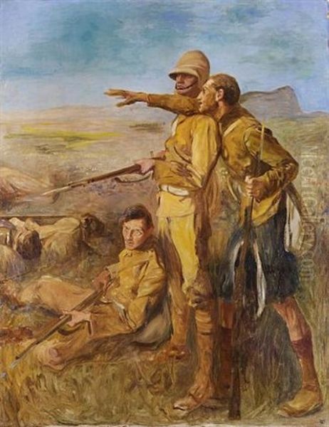 A Scots Fusilier And Other Soldiers During A Boer War Action (spionkop) by John Henry Frederick Bacon