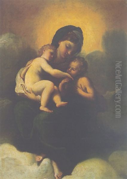 Madonna And Child In Glory With The Infant Baptist Oil Painting by Sisto Badalocchio