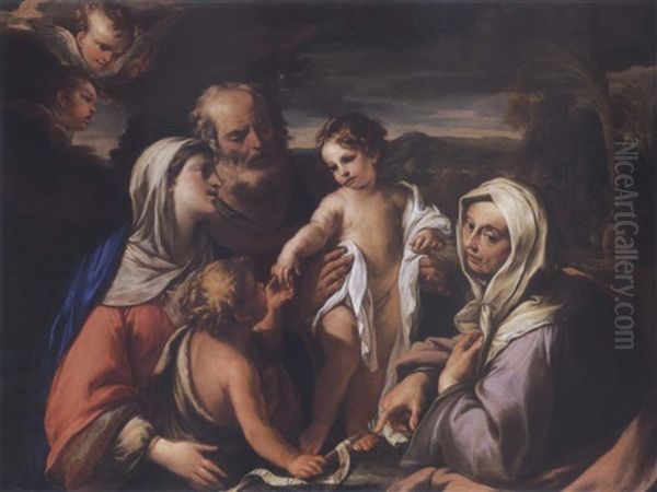 The Holy Family With Saints Anne And The Infant John The Baptist Oil Painting by Giovanni Raffaele Badaracco