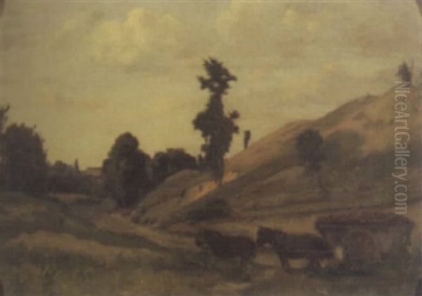 Pferdefuhrwerk Auf Der Landstrasse Oil Painting by Jules Louis Badel