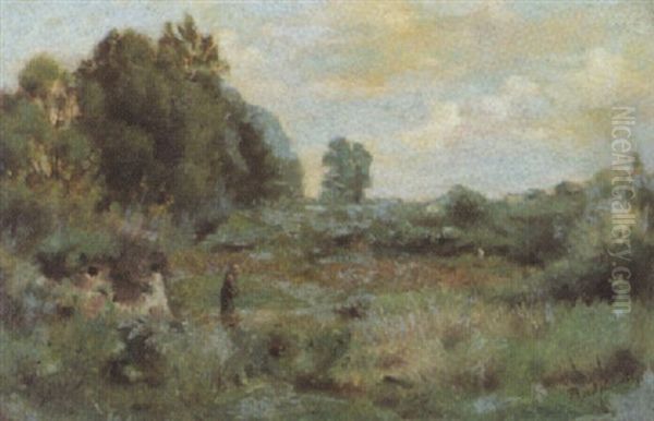 Sommerliche Landschaft Mit Spazierganger Oil Painting by Jules Louis Badel