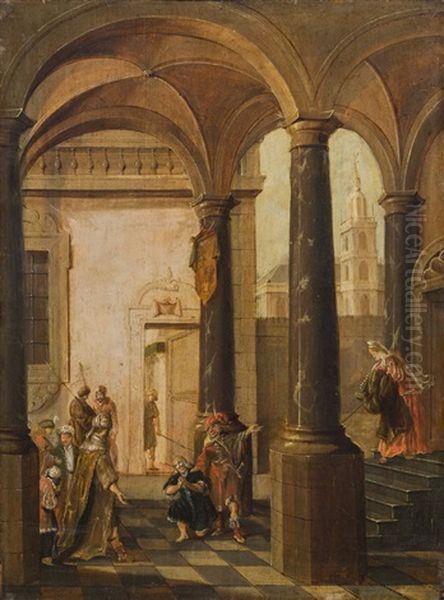 Architectural Elements With Figures Oil Painting by Hans Jurriaensz van Baden