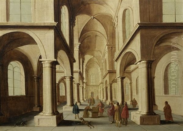 A Church Interior With Christ Driving Out The Moneylenders Oil Painting by Hans Jurriaensz van Baden