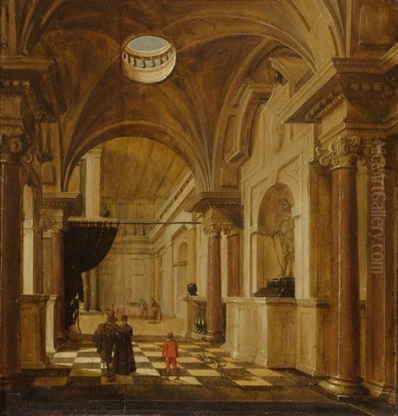 Interior Of A Church With Figures Oil Painting by Hans Jurriaensz van Baden