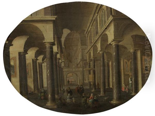 Figures Gathered In A Church Interior Oil Painting by Hans Jurriaensz van Baden