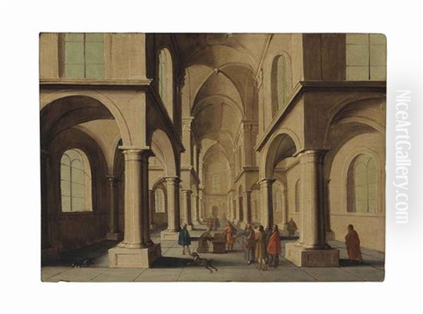 A Church Interior With Christ Driving Out The Moneylenders Oil Painting by Hans Jurriaensz van Baden