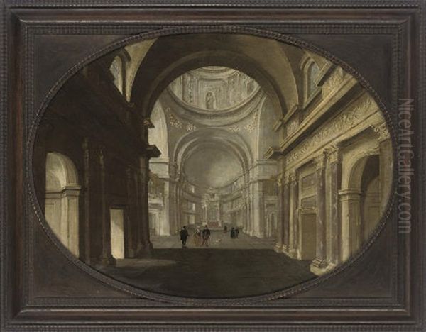 The Interior Of Il Gesu, Rome, With Elegant Figures Conversing Oil Painting by Hans Jurriaensz van Baden