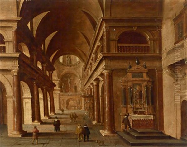 Inneres Einer Barocken Kirche Mit Figuren Oil Painting by Hans Jurriaensz van Baden