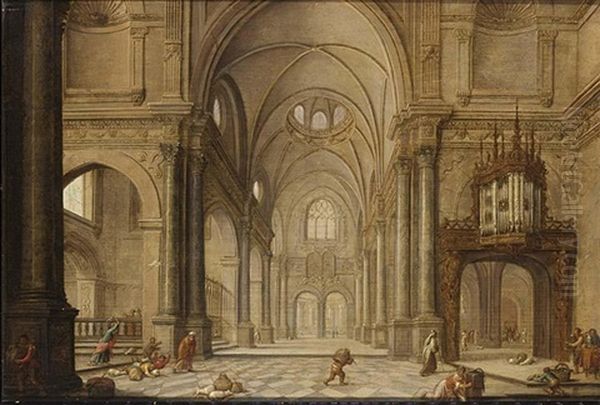 A Church Interior With Christ Driving The Moneychangers From The Temple Oil Painting by Hans Jurriaensz van Baden