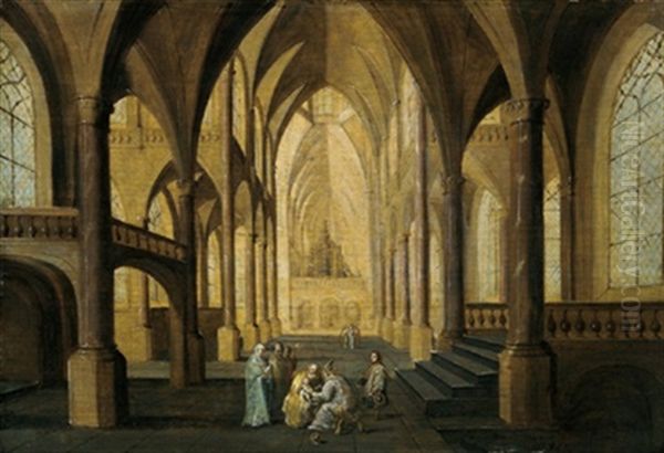 Inneres Einer Gotischen Kirche Mit Figuren Oil Painting by Hans Jurriaensz van Baden