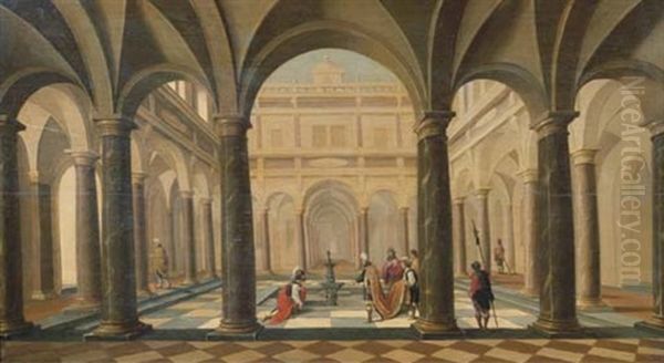 David Handing Uriah The Letter In A Classical Courtyard Oil Painting by Hans Jurriaensz van Baden