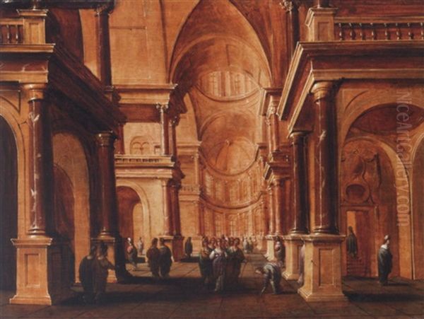 A Church Interior With Christ And The Woman Taken In Adultery Oil Painting by Hans Jurriaensz van Baden