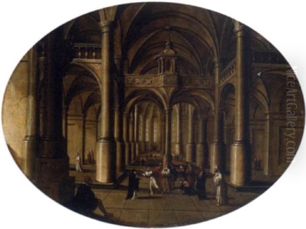 A Church Interior Oil Painting by Hans Jurriaensz van Baden