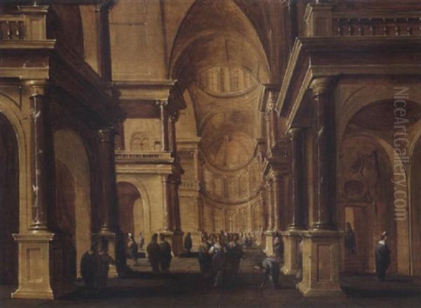 A Church Interior With Christ And The Woman Taken In Adultery Oil Painting by Hans Jurriaensz van Baden