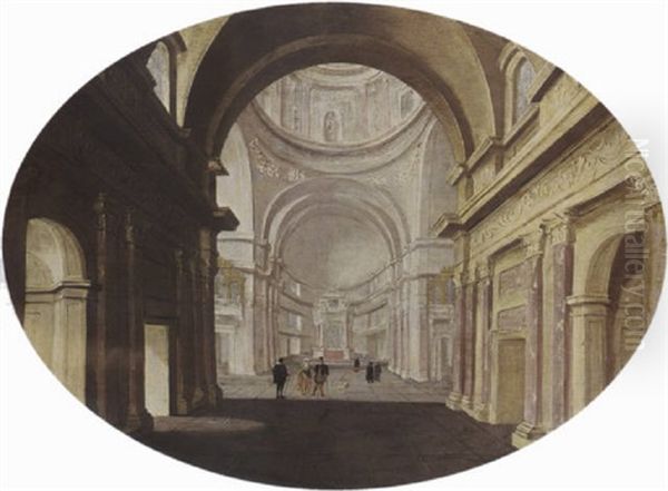 The Interior Of Il Gesu In Rome With Elegant Figures Oil Painting by Hans Jurriaensz van Baden