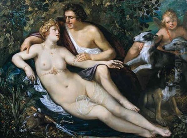 Venus And Adonis Oil Painting by Frans Badens the Elder