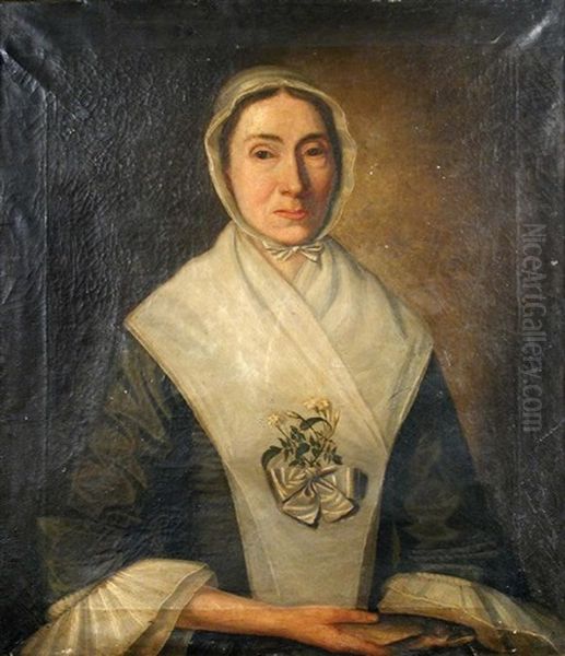 Portrait Of A Lady, Wearing A Nosegay Of Flowers And Holding A Fish Oil Painting by Joseph Badger