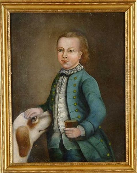 Portrait Of A Small Boy With A Dog Oil Painting by Joseph Badger