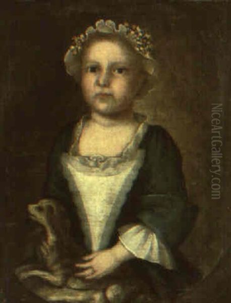 Portrait Of Priscilla Greenleaf Holding Dog Oil Painting by Joseph Badger