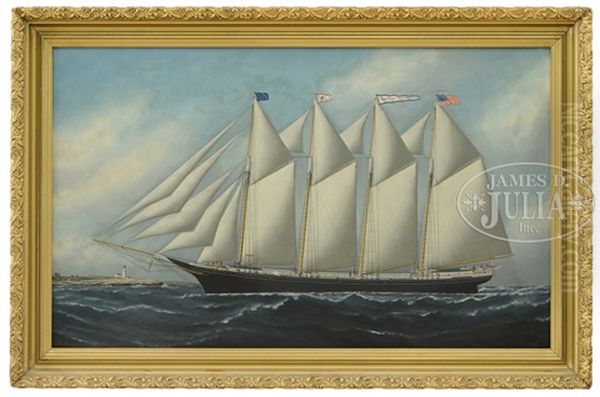 Portrait Of The Four Mast Schooner Charles K Schull Oil Painting by Solon Francis Montecello Badger