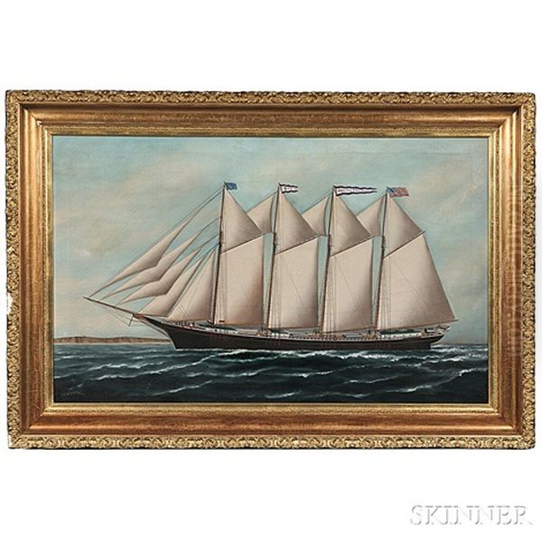 Portrait Of The Schooner Thomas S. Dennison Oil Painting by Solon Francis Montecello Badger