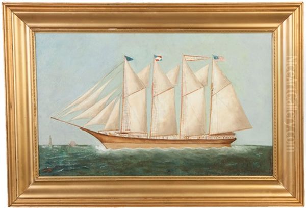 Clipper Ship Oil Painting by Solon Francis Montecello Badger