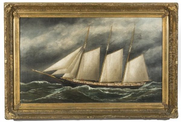 The Three-masted Schooner E.h. Cornell Oil Painting by Solon Francis Montecello Badger