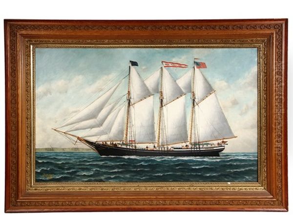 Portrait Of Three-mast Schooner Jose Olaverri Oil Painting by Solon Francis Montecello Badger