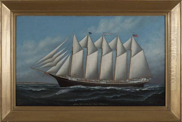 The Schooner Jennie R. Dubois, Captain E.m. Smeed Oil Painting by Solon Francis Montecello Badger