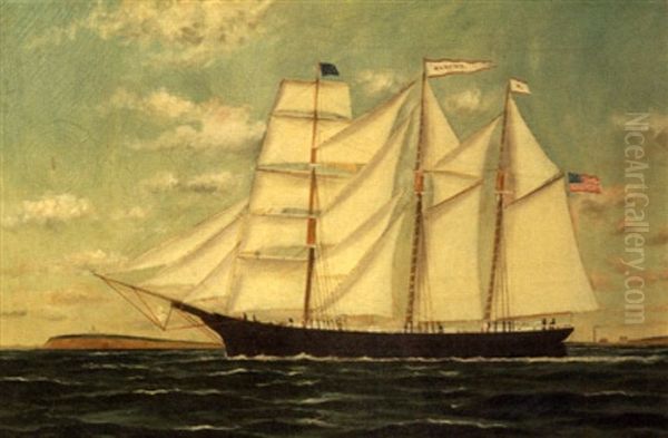 Portrait Of The American Barkentine "hancock" Oil Painting by Solon Francis Montecello Badger