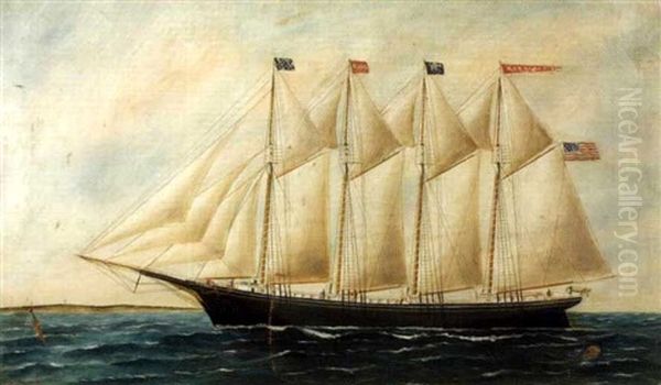 Portrait Of The Schooner Monhegan Oil Painting by Solon Francis Montecello Badger