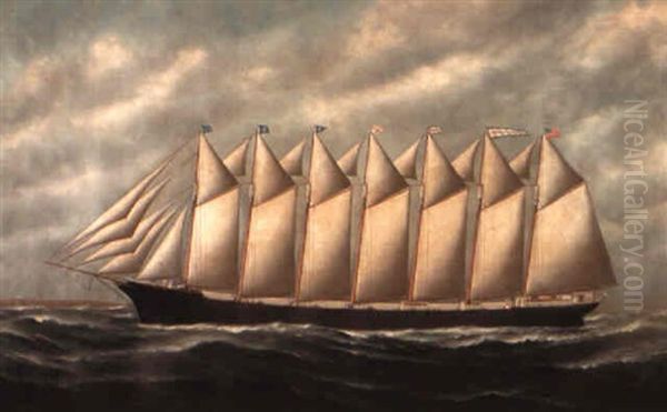 Portrait Of The American Schooner 'thomas W. Lawson' Under Full Sail... Oil Painting by Solon Francis Montecello Badger