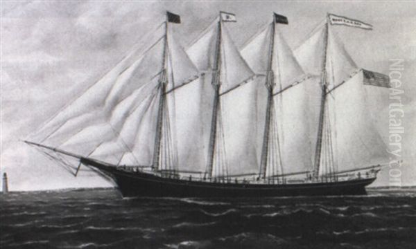 The Four-masted Schooner 'mary E.h.g. Dow' Oil Painting by Solon Francis Montecello Badger