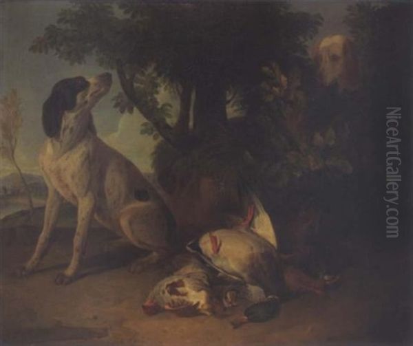 Chiens Devant Un Trophee De Chasse Oil Painting by Pierre-Adolphe Badin